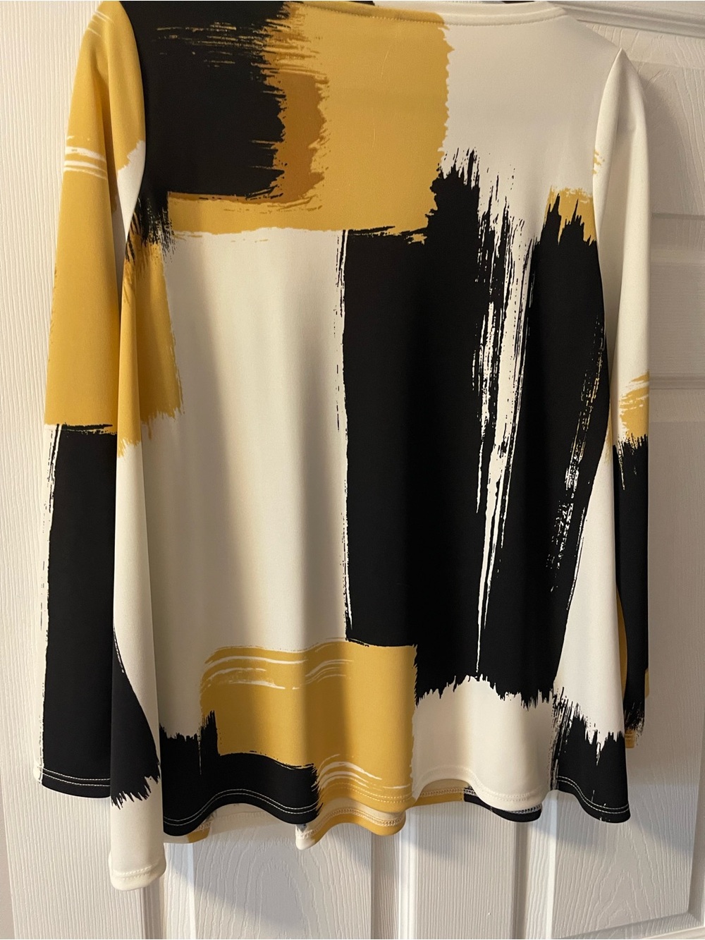 Abstract Brushstroke Long-Sleeve Top in Mustard, Black & White